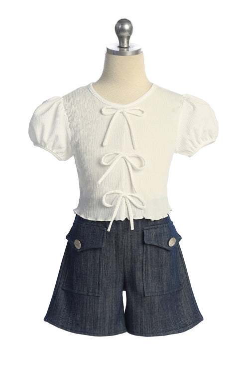 Girls Puff Sleeve Top and Denim Shorts Set – Cute Summer Outfit 4-14